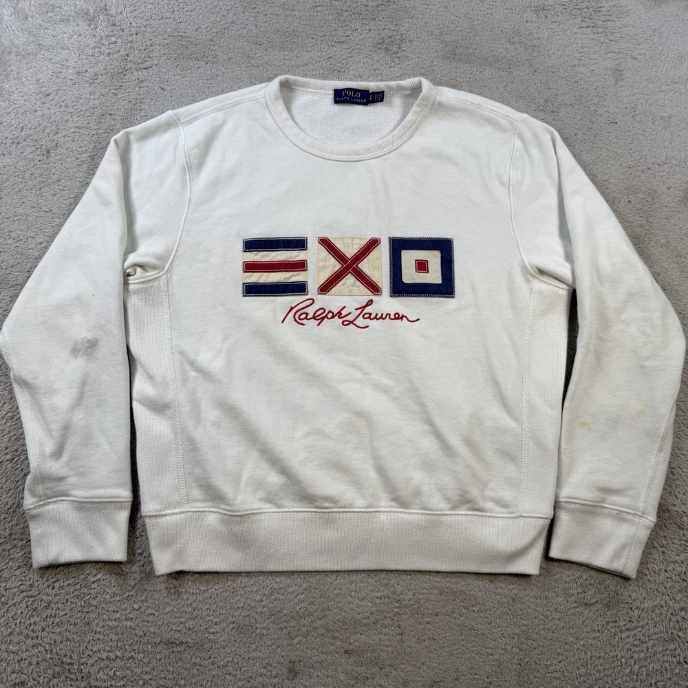 Polo Ralph Lauren Sweatshirt Womens Large White Nautical Signal Flag Applique